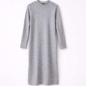 Mango MNG Gray Wool Blend Midi Sweater Dress Long Sleeve Minimalist